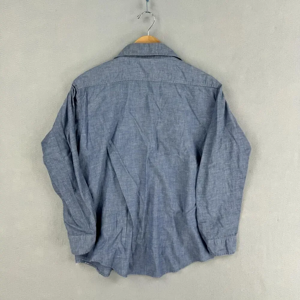 Vintage Washington Dee Cee Shirt Womens Medium Blue Chambray Embroidered Floral